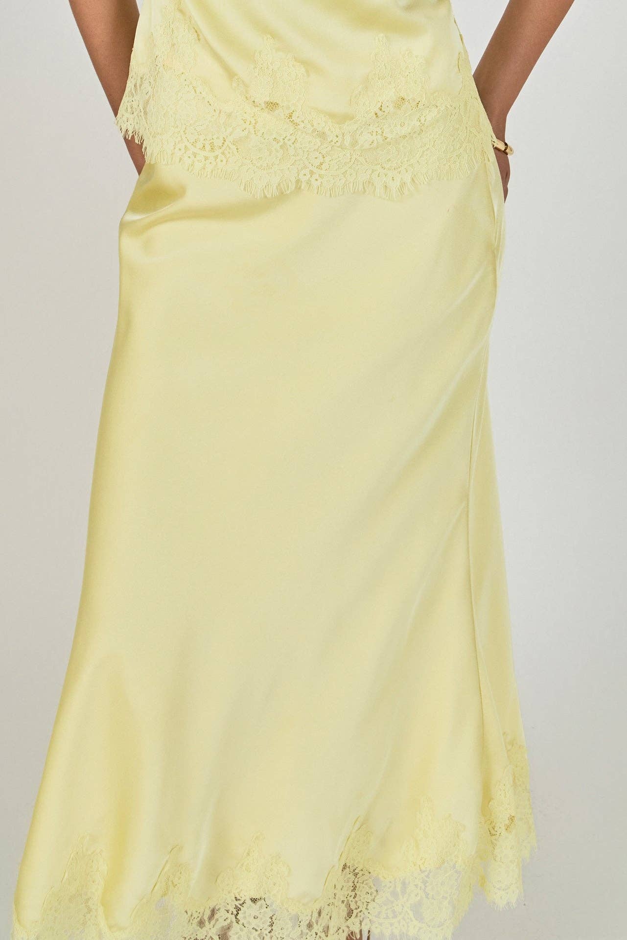 Satin Lace Midi Skirt