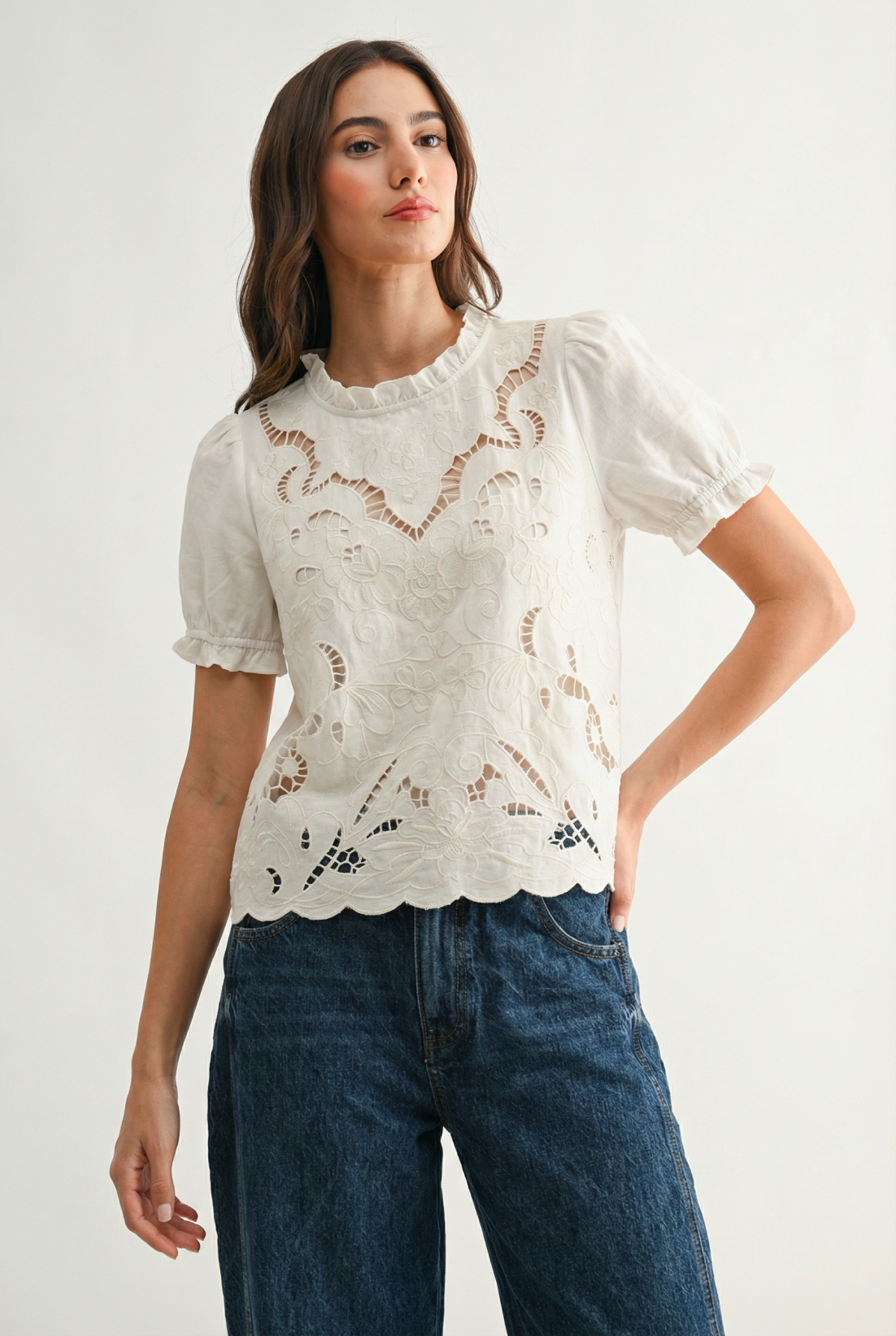 CAMELLIA Embroidered Short Sleeve Blouse