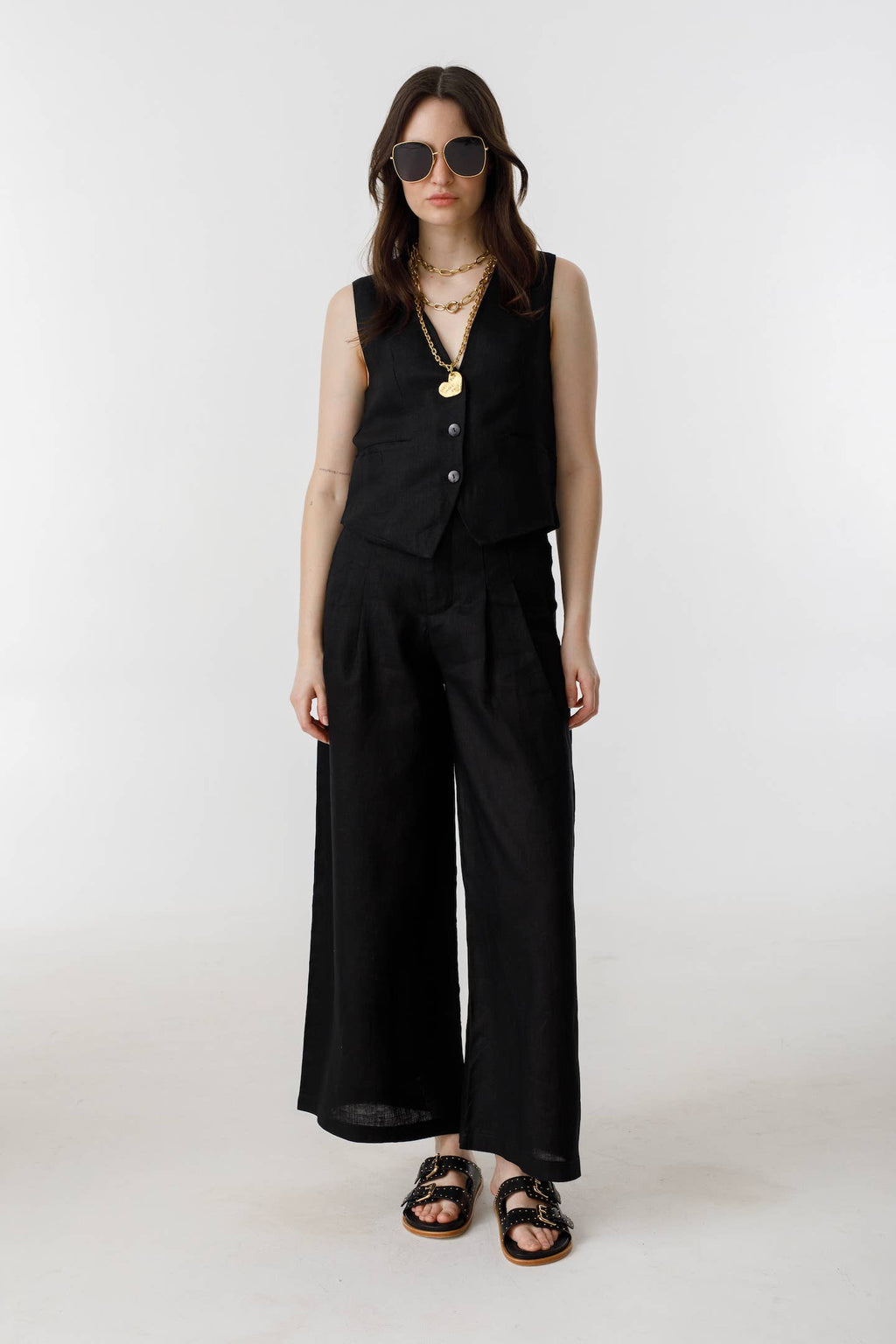 LANHTROPY Culotte Linen Pants - Black