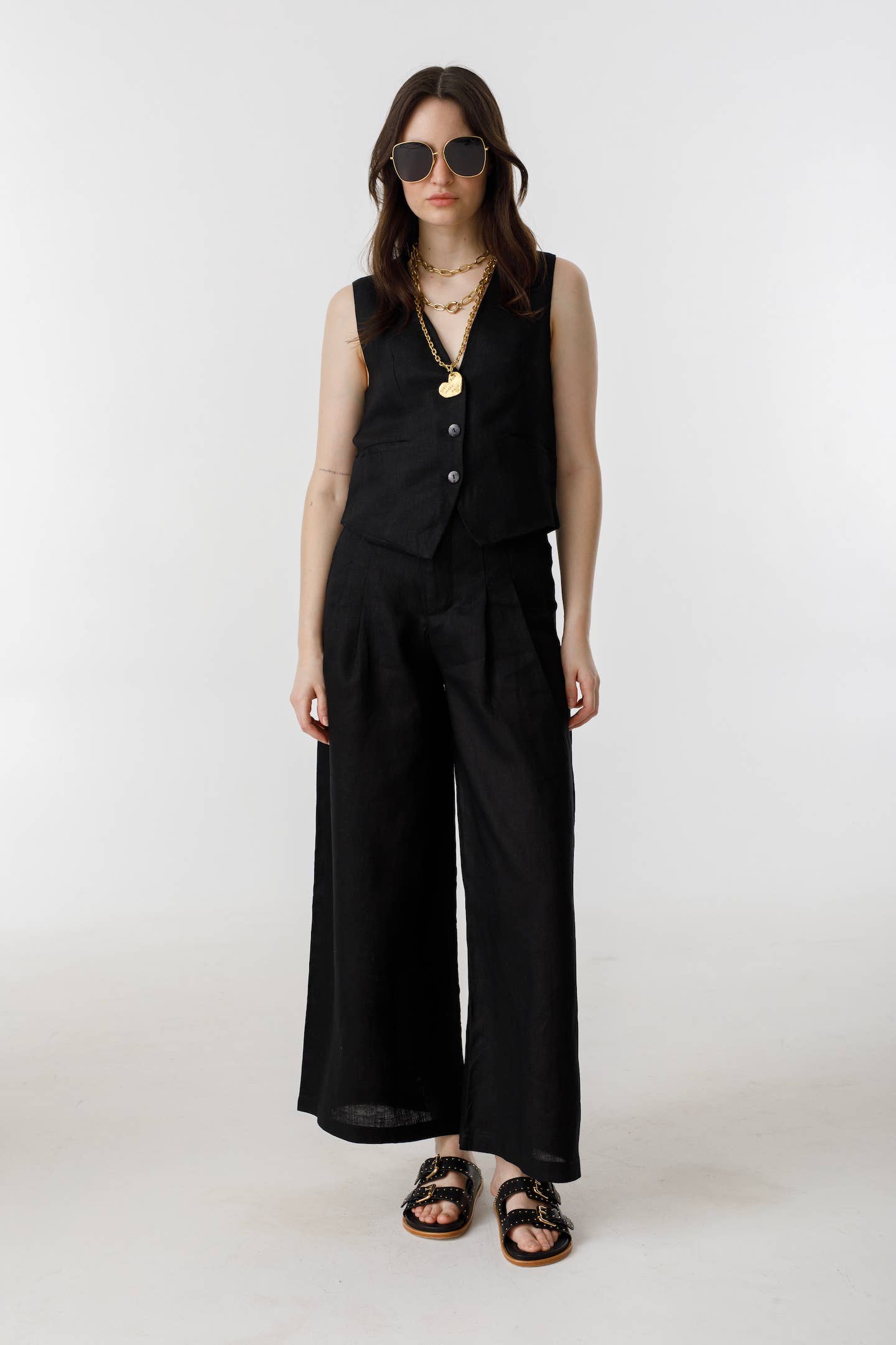 LANHTROPY Culotte Linen Pants - Black