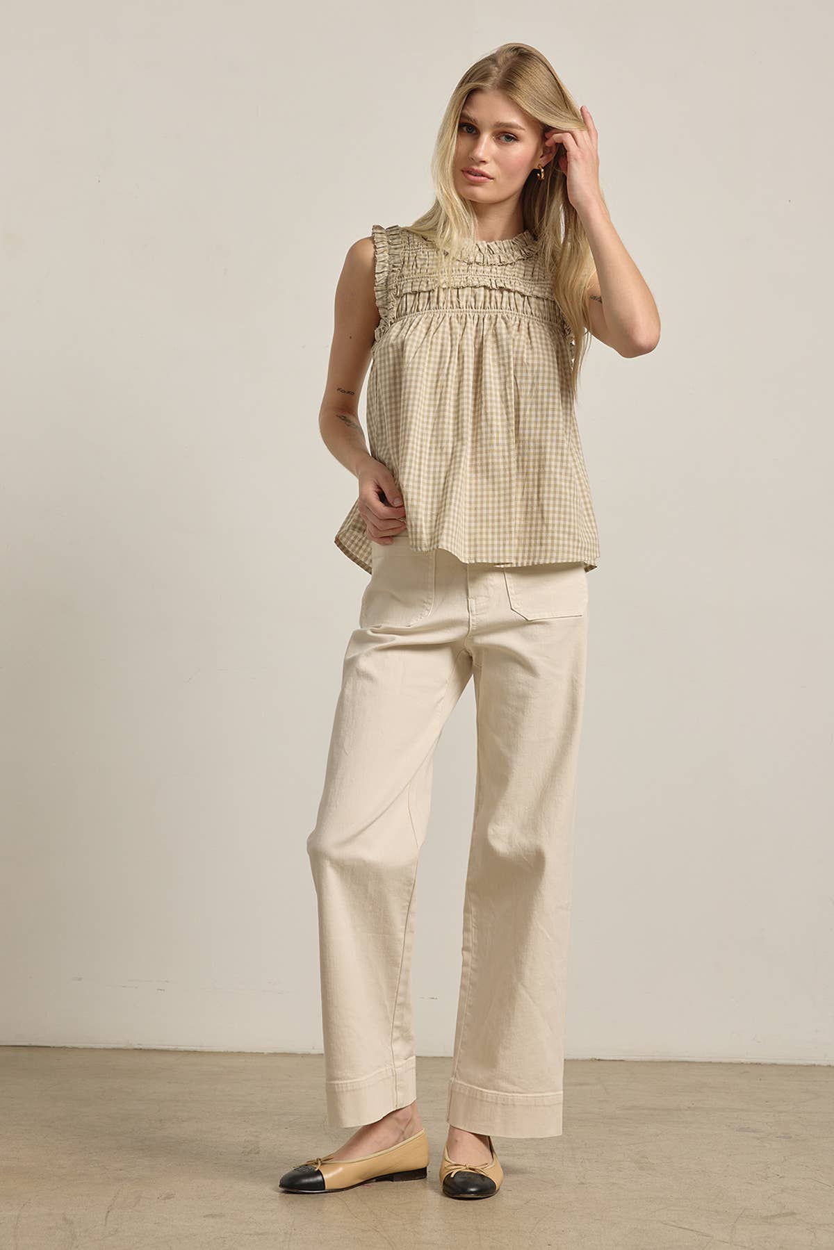 RAISONNEL GINGHAM RUFFLE BLOUSE