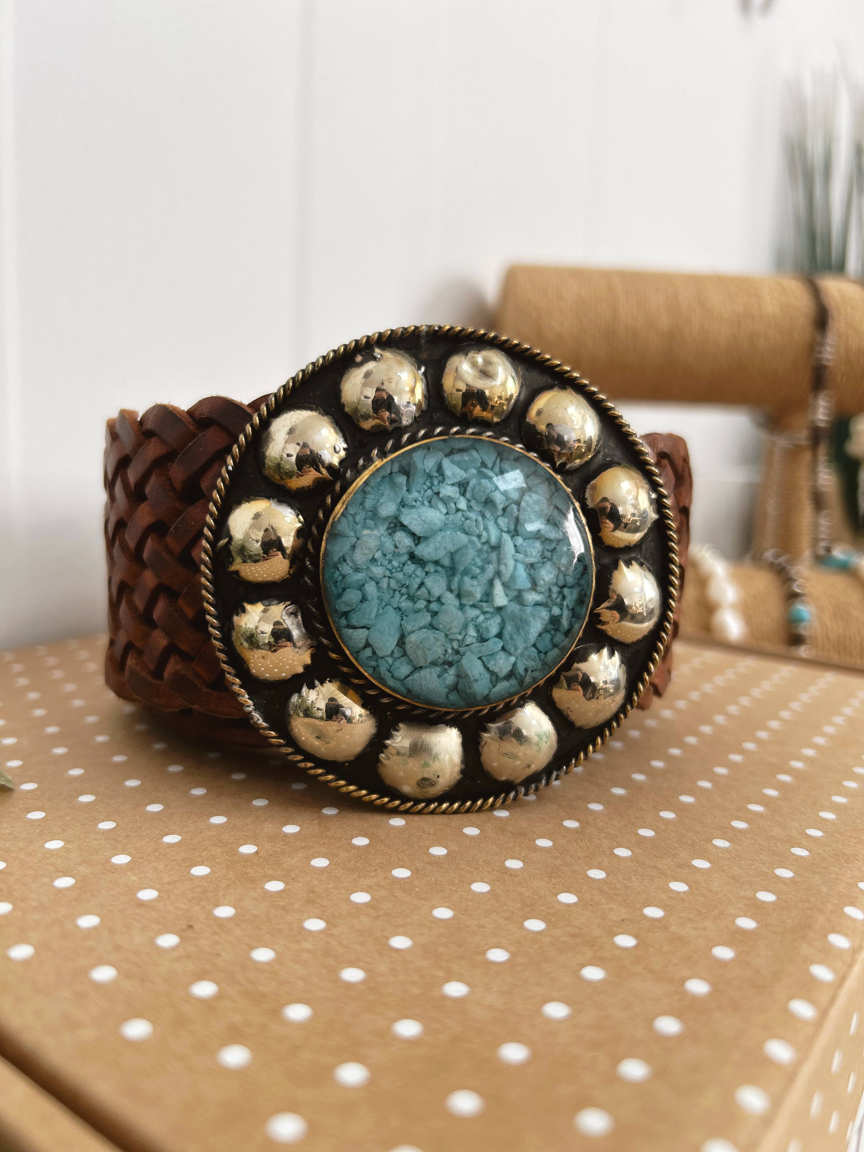 WIDE SATURN BROWN LEATHER BELT
