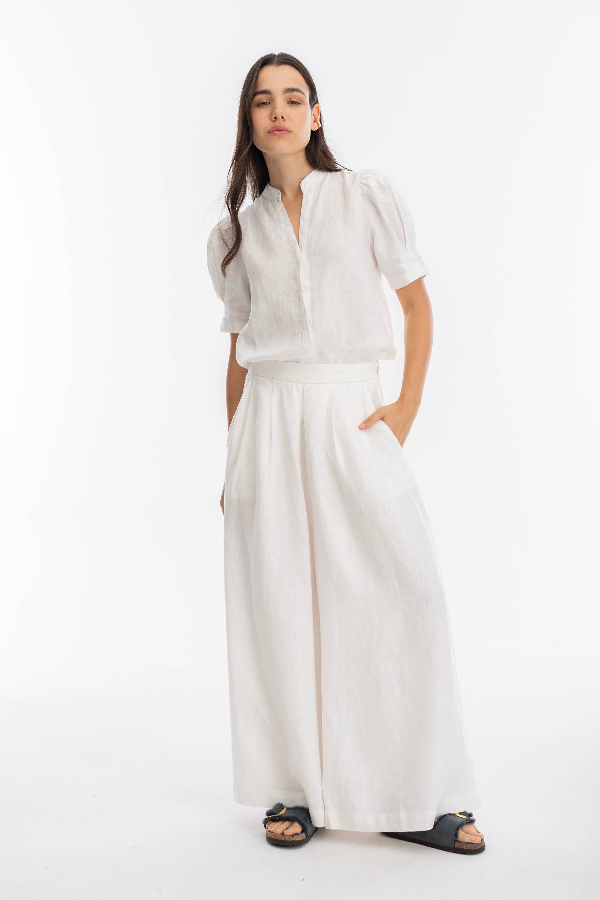 LANHTROPY Athina Linen Shirt - White