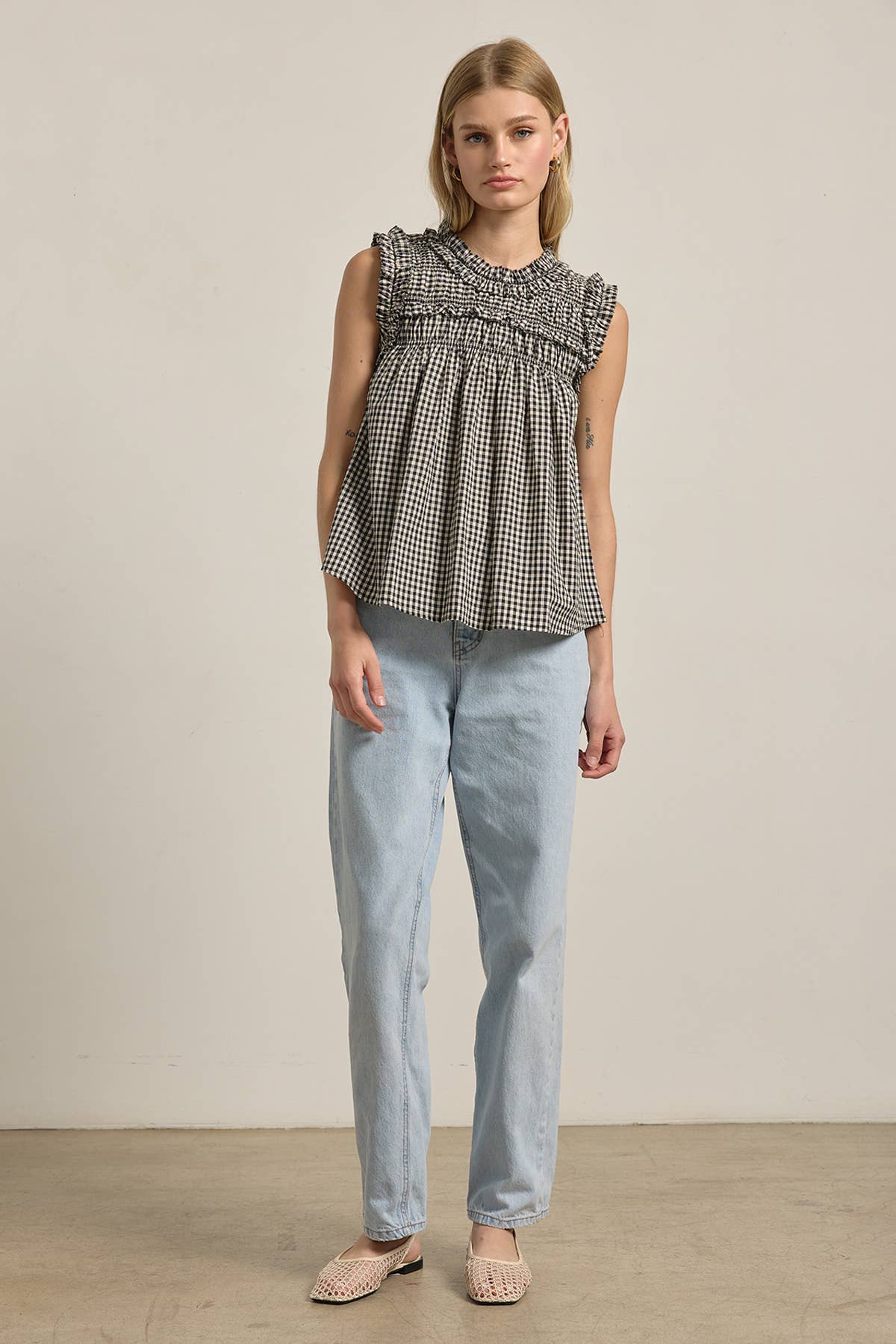 RAISONNEL GINGHAM RUFFLE BLOUSE