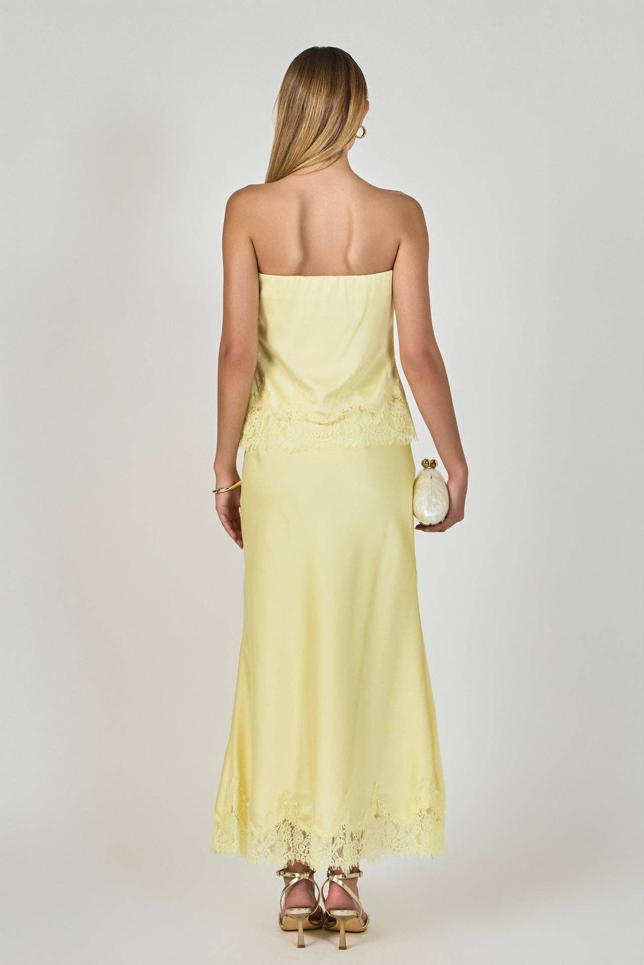 Satin Lace Midi Skirt