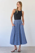 RAISONNEL Smocked Waist Check Midi Skirt