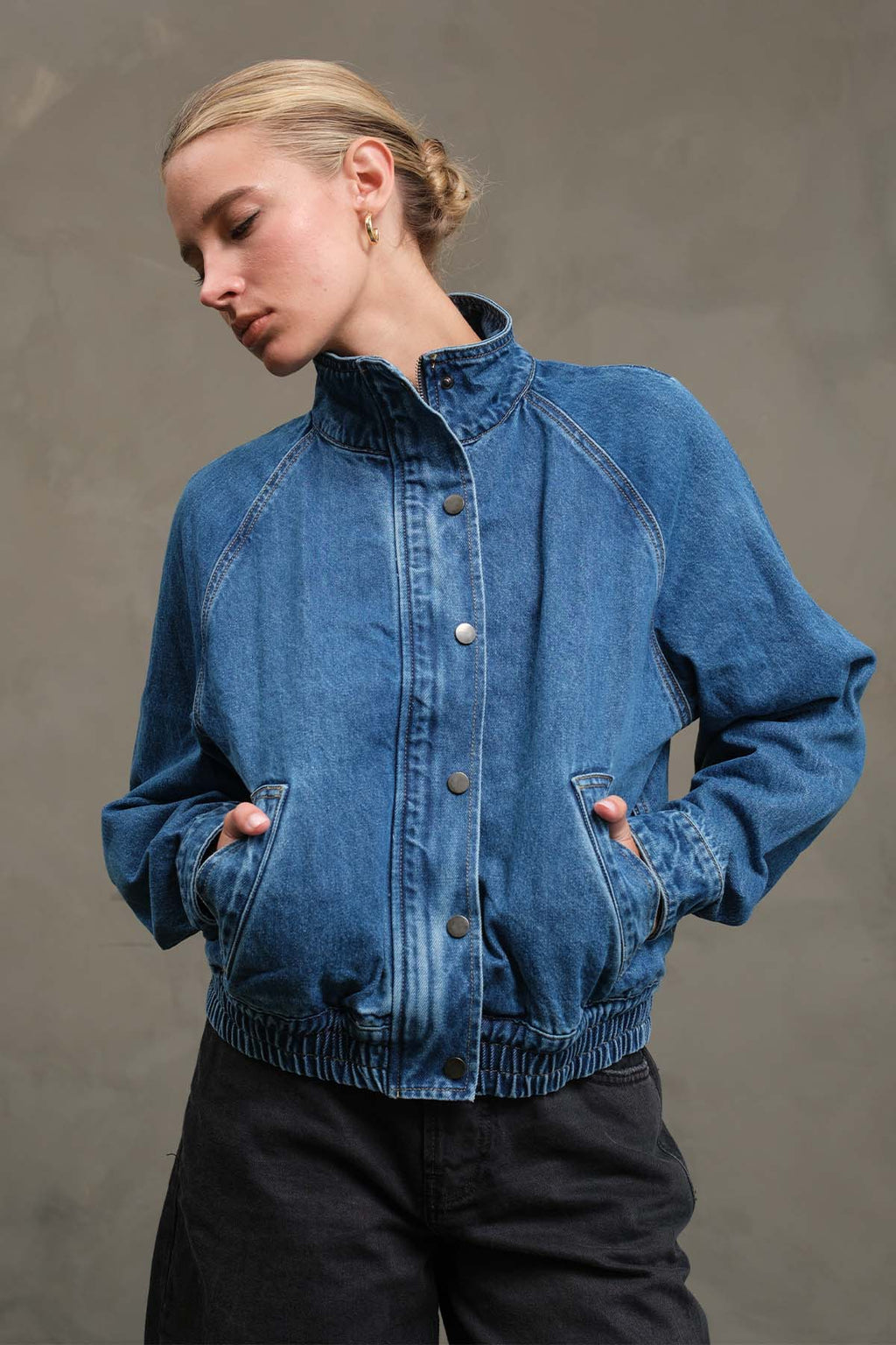 RAISONNEL Washed Denim Bomber Jacket